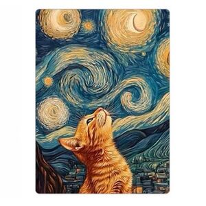 Starry Night Tabby Cat Art Magnet